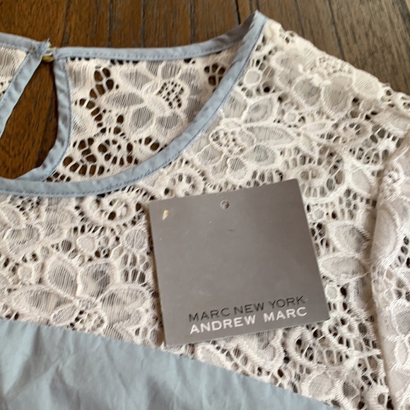 Andrew Marc New York Lace Shoulder Bell Sleeve Top - Picture 7 of 9